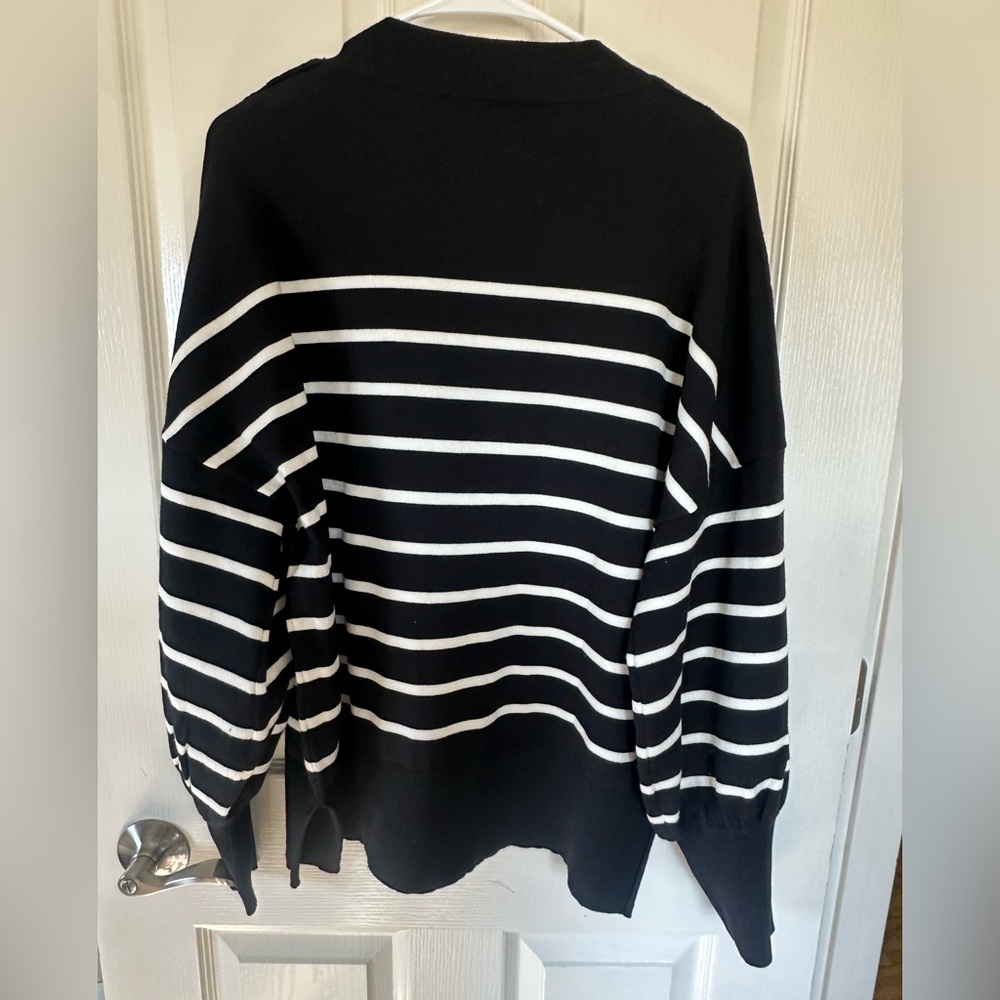 Black and White Striped Women's Sweater